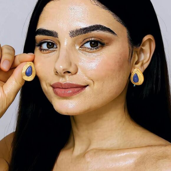 Thura 18K Gold Non-Tarnish Hypoallergenic Lapis Lazuli Droplet Earring - Picture 2 of 5